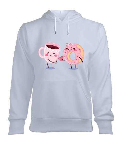 Tisho - DONUT VE KAHVE BASKILI KADIN SWEATSHİRT Kadın Kapşonlu Hoodie Sweatshirt