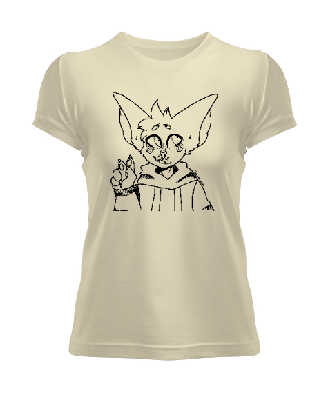 Tisho - Doodle - Çizgisel Karakter Krem Kadın Tişört