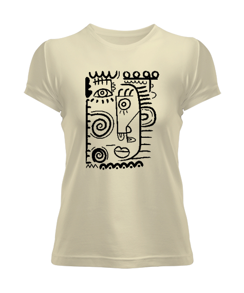 Tisho - Doodle Fantastik Çizim Krem Kadın Tişört