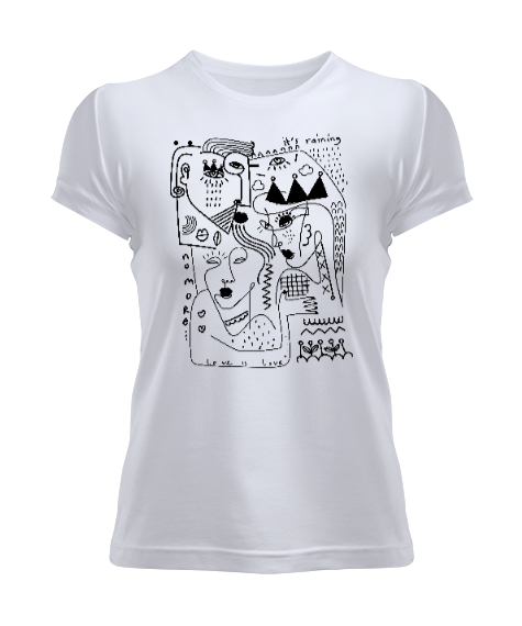 Tisho - Doodle Fantastik Çizim V2 Beyaz Kadın Tişört