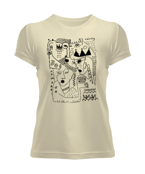 Tisho - Doodle Fantastik Çizim V2 Krem Kadın Tişört
