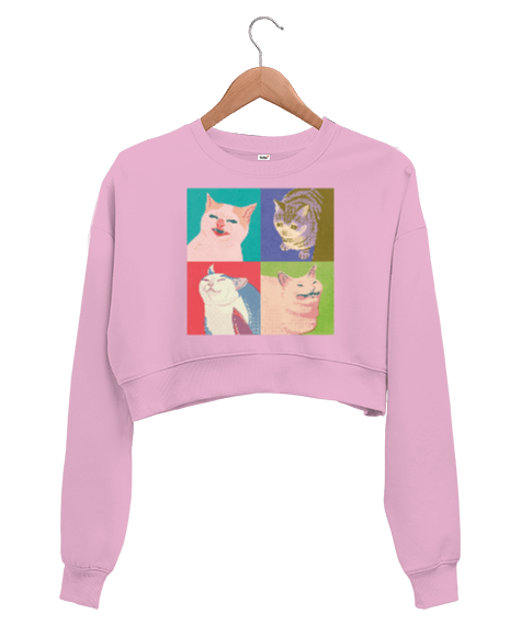 Tisho - Dört kedi Kadın Crop Sweatshirt