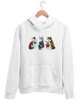 Dövmeli Hippi Kediler - Cat Beyaz Unisex Kapşonlu Sweatshirt - Tisho