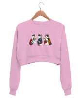 Dövmeli Hippi Kediler - Cat Pembe Kadın Crop Sweatshirt - Tisho