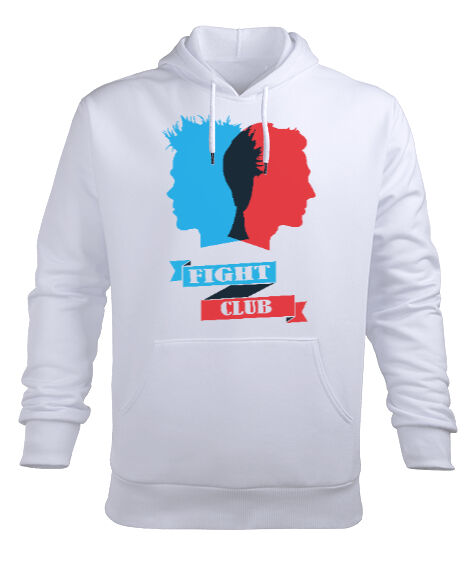 Tisho - DÖVÜŞ KLUBÜ Beyaz Erkek Kapüşonlu Hoodie Sweatshirt