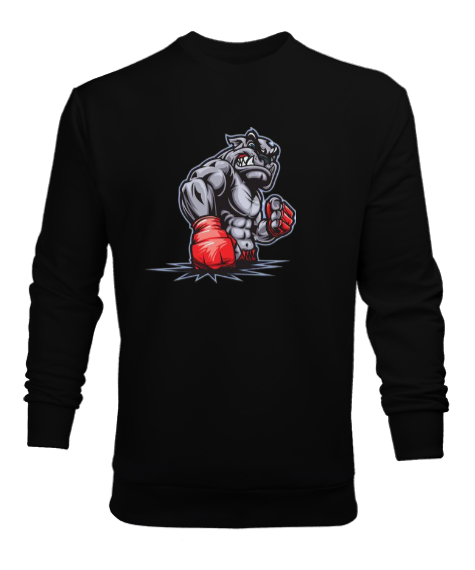 Tisho - Dövüşcü bulldog baskılı Siyah Erkek Sweatshirt