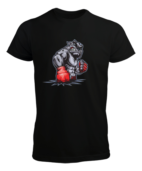 Tisho - Dövüşçü bulldog baskılı Siyah Erkek Tişört