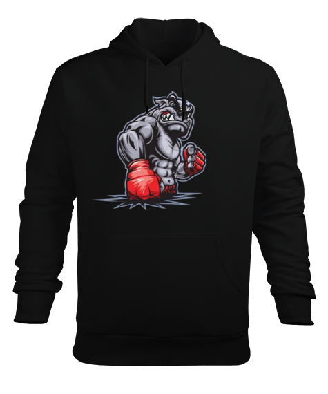 Tisho - Dövüşcü bulldog Siyah Erkek Kapüşonlu Hoodie Sweatshirt