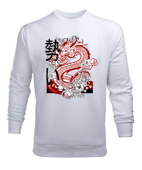 Tisho - Dragon - Ejderha Beyaz Erkek Sweatshirt