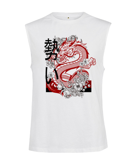 Tisho - Dragon - Ejderha Beyaz Kesik Kol Unisex Tişört