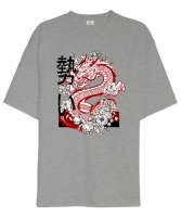 Dragon - Ejderha Gri Oversize Unisex Tişört - Tisho