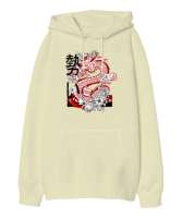 Dragon - Ejderha Krem Oversize Unisex Kapüşonlu Sweatshirt - Tisho