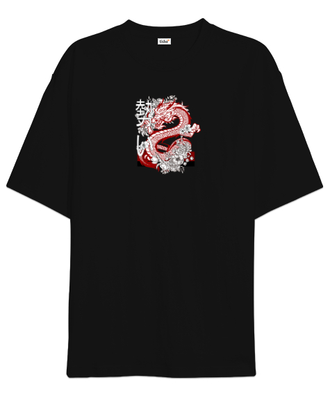 Tisho - Dragon - Ejderha Sırt Baskılı Siyah Oversize Unisex Tişört