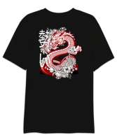 Dragon - Ejderha Sırt Baskılı Siyah Oversize Unisex Tişört - Thumbnail