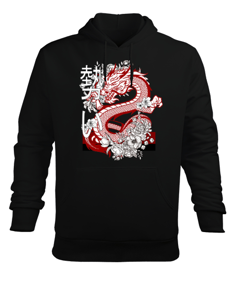 Tisho - Dragon - Ejderha Siyah Erkek Kapüşonlu Hoodie Sweatshirt