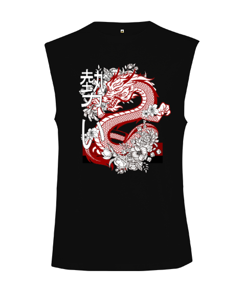 Tisho - Dragon - Ejderha Siyah Kesik Kol Unisex Tişört