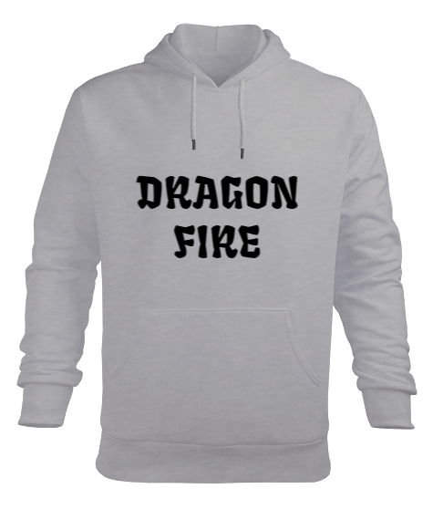 Tisho - Dragon Fire Gri Erkek Kapüşonlu Hoodie Sweatshirt