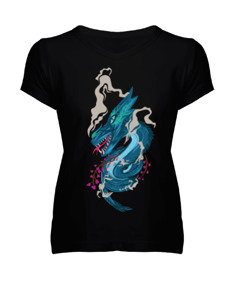 Tisho - dragon Kadın V Yaka Tişört
