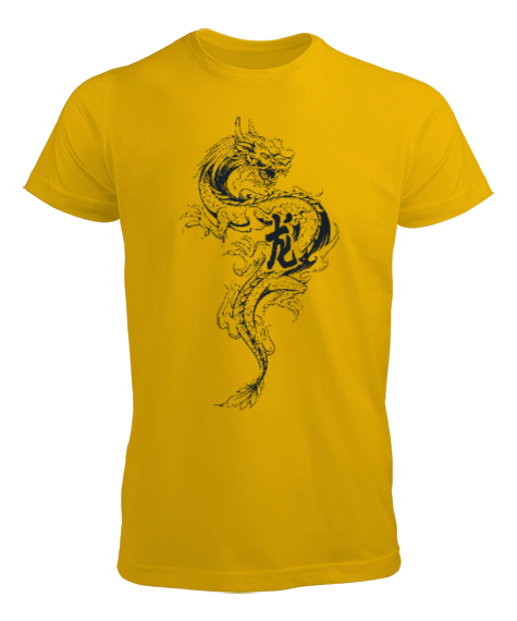 Tisho - dragon kanji Sarı Erkek Tişört