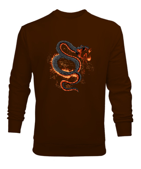 Tisho - Dragon Snake - Ejderha Yılan Kahverengi Erkek Sweatshirt