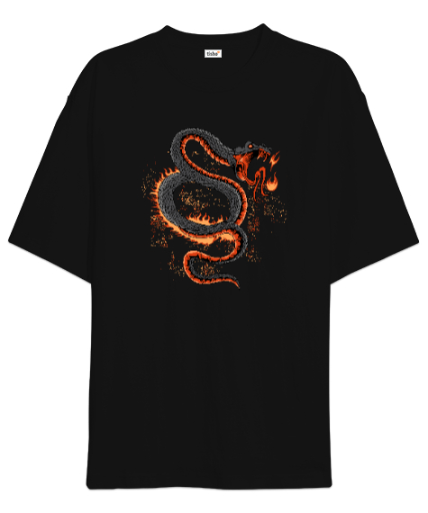 Tisho - Dragon Snake - Ejderha Yılan Siyah Oversize Unisex Tişört
