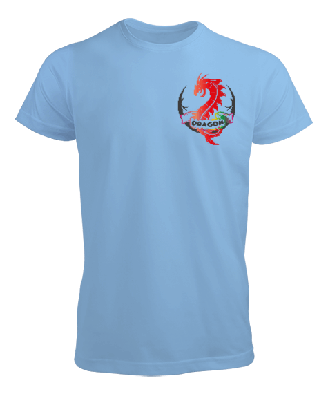 Tisho - Dragon Tasarım Buz Mavisi Erkek Tişört