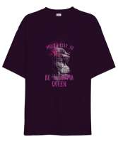 Drama Kraliçesi - Kedi - Queen Cat Koyu Mor Oversize Unisex Tişört - Tisho
