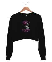 Drama Kraliçesi - Kedi - Queen Cat Siyah Kadın Crop Sweatshirt - Tisho