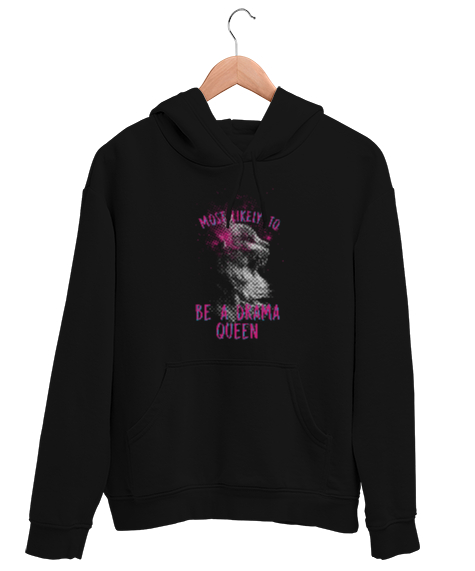Tisho - Drama Kraliçesi - Kedi - Queen Cat Siyah Unisex Kapşonlu Sweatshirt