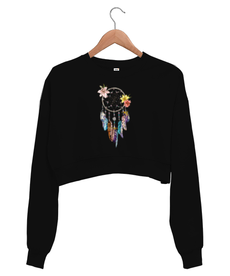 Tisho - Dreamcatcher Siyah Kadın Crop Sweatshirt