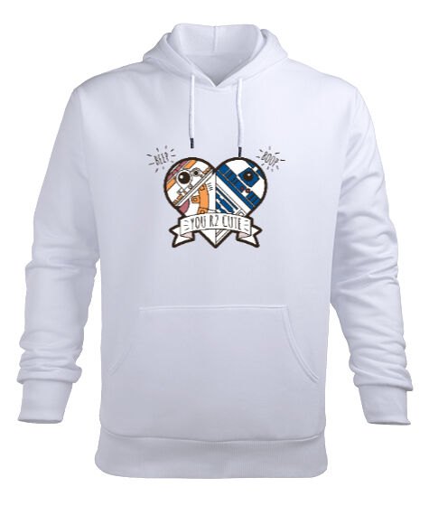 Tisho - Droid R2-D2 BB-8 Çok Tatlısın Tasarım Baskılı Beyaz Erkek Kapüşonlu Hoodie Sweatshirt