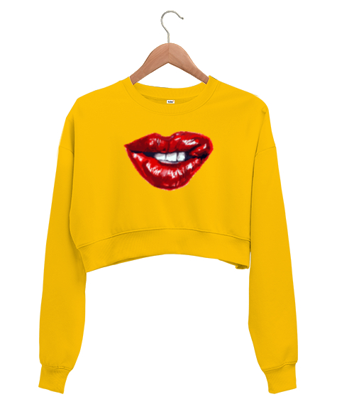 Tisho - Dudak - Lips Sarı Kadın Crop Sweatshirt