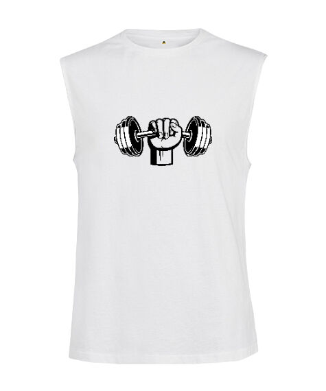 Tisho - Dumbell kaslı yumruk fitness motivasyon Beyaz Kesik Kol Unisex Tişört