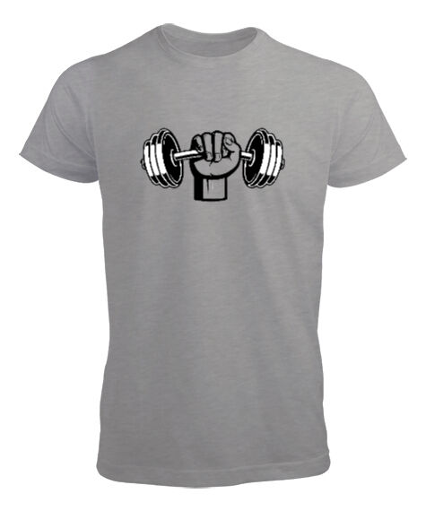 Tisho - Dumbell kaslı yumruk fitness motivasyon Gri Erkek Tişört