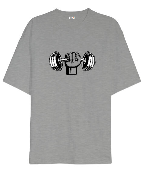 Tisho - Dumbell kaslı yumruk fitness motivasyon Gri Oversize Unisex Tişört