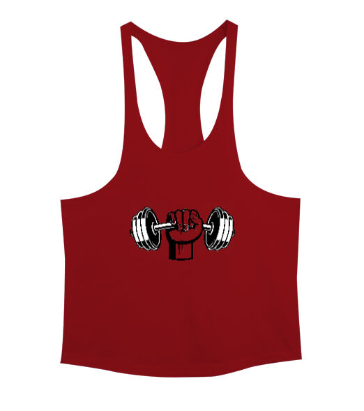 Tisho - Dumbell kaslı yumruk fitness motivasyon Kırmızı Erkek Tank Top Atlet