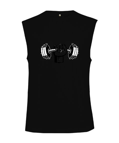 Tisho - Dumbell kaslı yumruk fitness motivasyon Siyah Kesik Kol Unisex Tişört