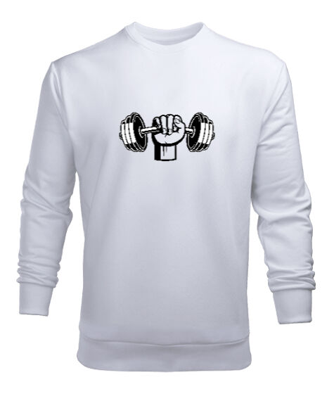 Tisho - Dumbell yumruk fitness motivasyon Beyaz Erkek Sweatshirt