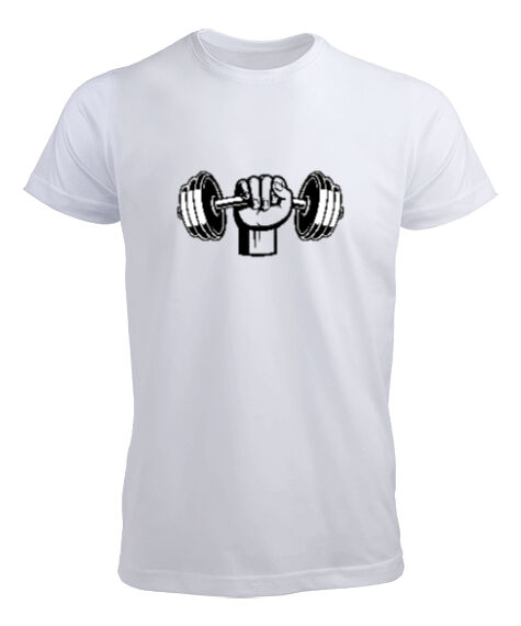 Tisho - Dumbell yumruk fitness motivasyon Beyaz Erkek Tişört