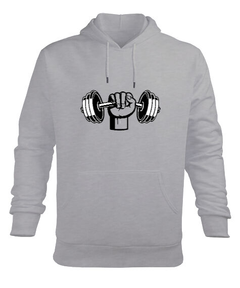 Tisho - Dumbell yumruk fitness motivasyon Gri Erkek Kapüşonlu Hoodie Sweatshirt