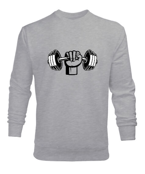 Tisho - Dumbell yumruk fitness motivasyon Gri Erkek Sweatshirt