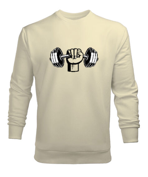 Tisho - Dumbell yumruk fitness motivasyon Krem Erkek Sweatshirt