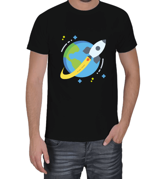 Dünya, Roket Renkli HD Erkek Tişört