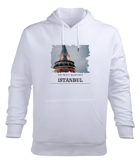 Dünyanın Başkenti İSTANBUL Beyaz Erkek Kapüşonlu Hoodie Sweatshirt - Tisho