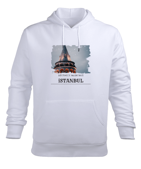 Tisho - Dünyanın Başkenti İSTANBUL Beyaz Erkek Kapüşonlu Hoodie Sweatshirt