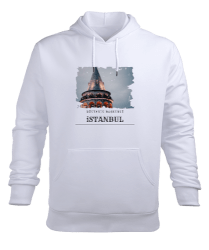 Dünyanın Başkenti İSTANBUL Beyaz Erkek Kapüşonlu Hoodie Sweatshirt - Tisho