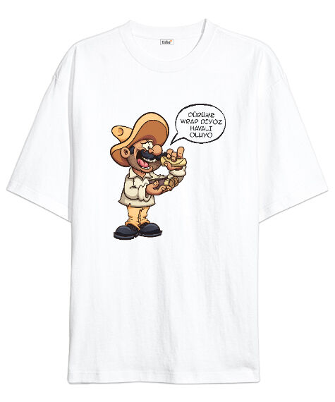 Tisho - Dürüm, Wrap - Komik Beyaz Oversize Unisex Tişört