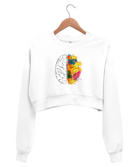 Tisho - Duygusal Sanat Beyin Gökkuşağı Rainbow Beyaz Kadın Crop Sweatshirt