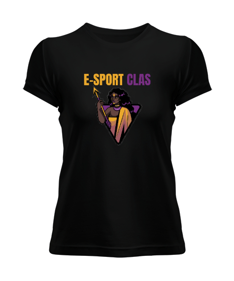 Tisho - E-Sport Clas Baskılı Siyah Kadın Tişört