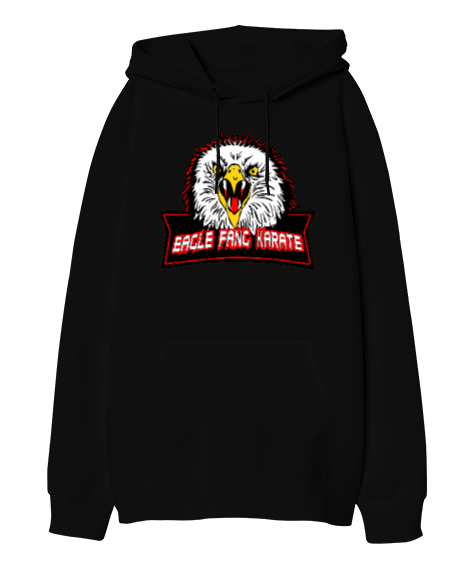 Tisho - Eagle Fang Dojo Karate Karate Kid Cobra Kai Siyah Oversize Unisex Kapüşonlu Sweatshirt